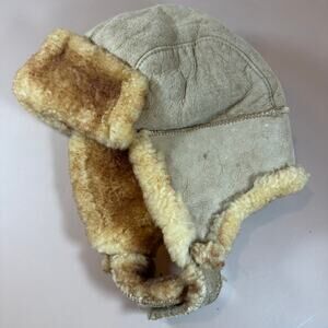 Vintage Bick Shearling Sheepskin Aviator Trapper Hat M Medium Suede Leather